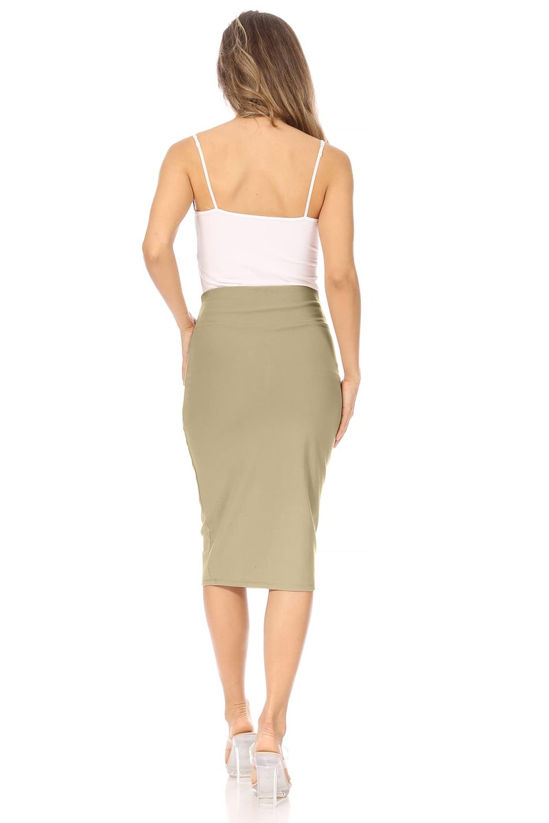 Simlu Reg and Plus Size Pencil Skirts for Women Below The Knee. Work,Weekends,Date Nights,Sexy Office Business Bodycon Skirts (Size X-Large, Khaki) - Image 4